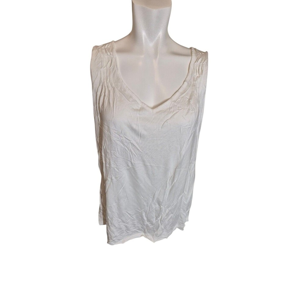 Talbots Pleated Ruched Tank Top Layering Top Jersey White Sz XL NEW